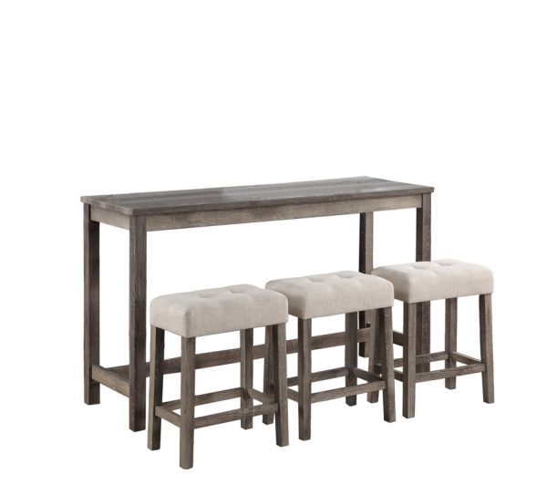 Oriana Brown 4 Piece Counter Height 36"W Pub Table Set with Tufted Creamy White Linen Stools - Image 4