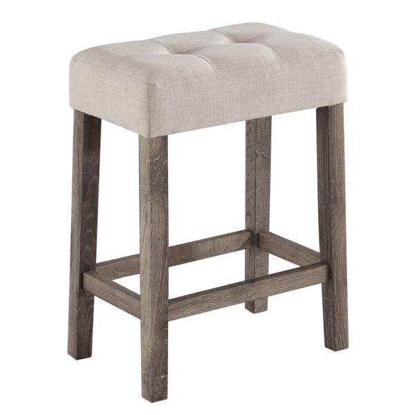 Oriana Brown 4 Piece Counter Height 36"W Pub Table Set with Tufted Creamy White Linen Stools - Image 2