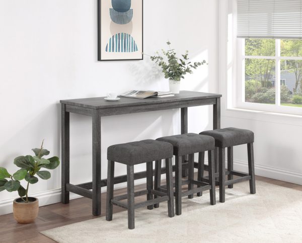Oriana Gray 4 Piece Counter Height 36"W Pub Table Set with Tufted Gray Linen Stools