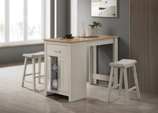 Alonzo 47"W Light Gray Small Space Counter Height Dining Table with Cabinet, Drawer, and 2 Ergonomic Counter Stools