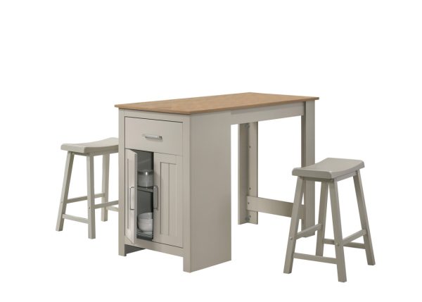 Alonzo 47"W Light Gray Small Space Counter Height Dining Table with Cabinet, Drawer, and 2 Ergonomic Counter Stools - Image 4
