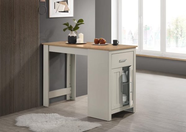 Alonzo 47"W Light Gray Small Space Counter Height Dining Table with Cabinet, Drawer, and 2 Ergonomic Counter Stools - Image 5