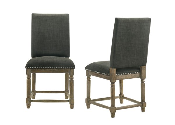 Everton Set of 2 Gray Fabric 19"W Dining Chair with Nailhead Trim - Image 2