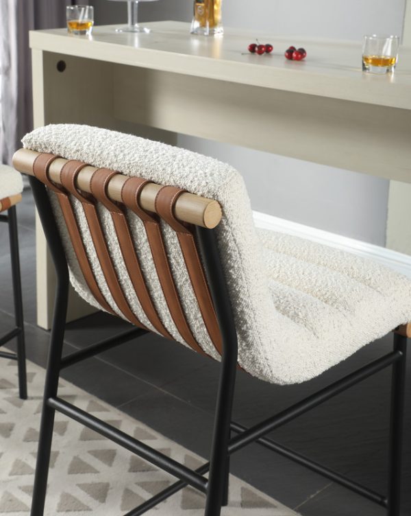 Lahni 17.75"W White Boucle Fabric Counter Height Chair - Image 6
