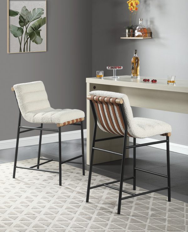 Lahni 17.75"W White Boucle Fabric Counter Height Chair - Image 4