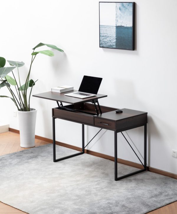 Juno 47"W Dark Brown Wood Lift Top Desk with Hidden Storage and Drawer - Image 7