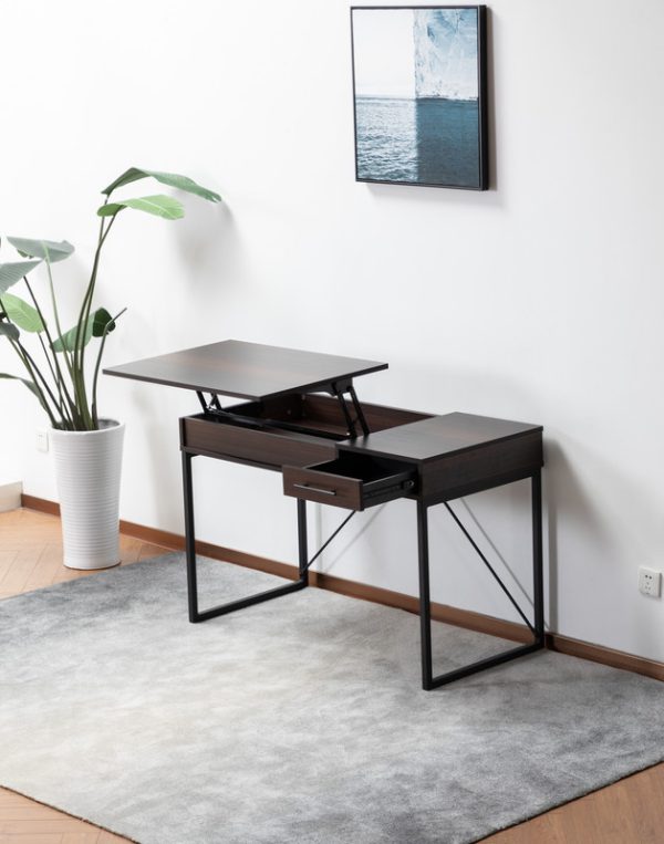 Juno 47"W Dark Brown Wood Lift Top Desk with Hidden Storage and Drawer - Image 6