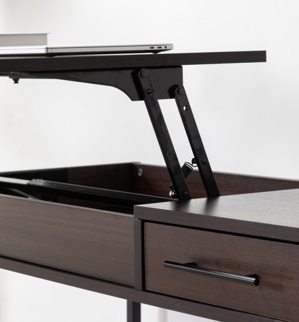 Juno 47"W Dark Brown Wood Lift Top Desk with Hidden Storage and Drawer - Image 3