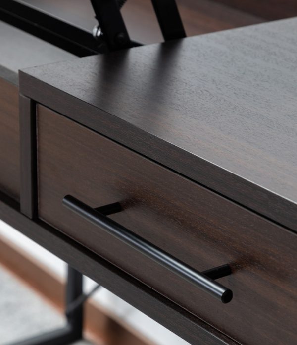 Juno 47"W Dark Brown Wood Lift Top Desk with Hidden Storage and Drawer - Image 10