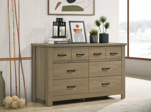 Finn 51"W Coffee Gray Oak Finish Dresser with 6 Drawers and Black Handles - Image 3
