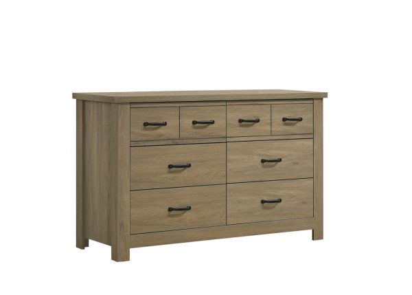 Finn 51"W Coffee Gray Oak Finish Dresser with 6 Drawers and Black Handles - Image 2