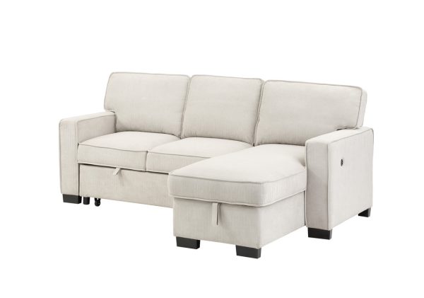 Estelle 86.5"W Beige Fabric Reversible Sleeper Sectional with Storage Chaise Drop-Down Table 2 Cup Holders and 2USB Ports - Image 3