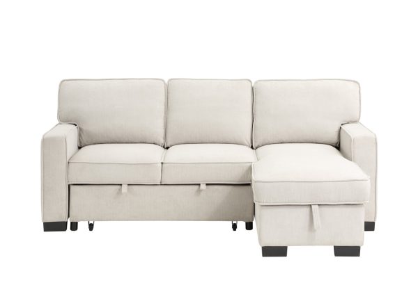 Estelle 86.5"W Beige Fabric Reversible Sleeper Sectional with Storage Chaise Drop-Down Table 2 Cup Holders and 2USB Ports - Image 7
