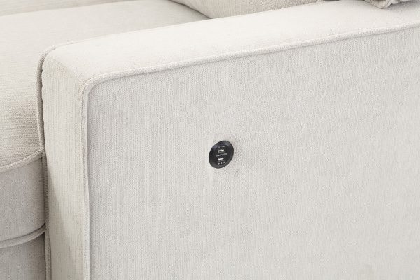 Estelle 86.5"W Beige Fabric Reversible Sleeper Sectional with Storage Chaise Drop-Down Table 2 Cup Holders and 2USB Ports - Image 4
