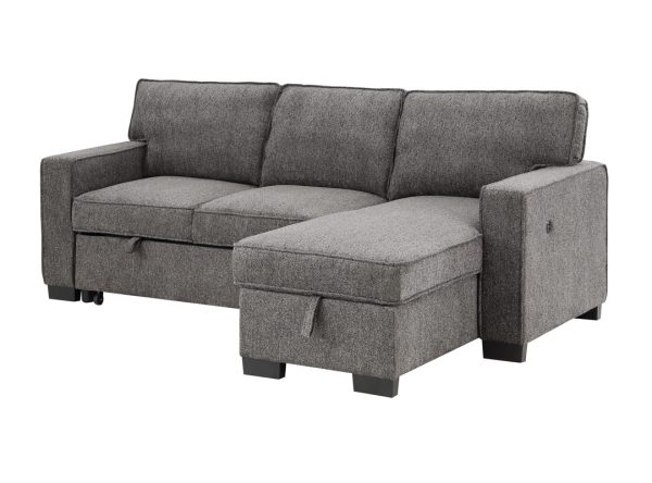 Estelle 86.5"W Dark Gray Fabric Reversible Sleeper Sectional with Storage Chaise Drop-Down Table 2 Cup Holders and 2 USB Ports - Image 5