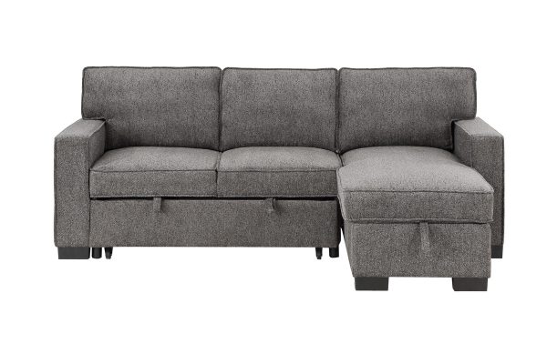 Estelle 86.5"W Dark Gray Fabric Reversible Sleeper Sectional with Storage Chaise Drop-Down Table 2 Cup Holders and 2 USB Ports - Image 3