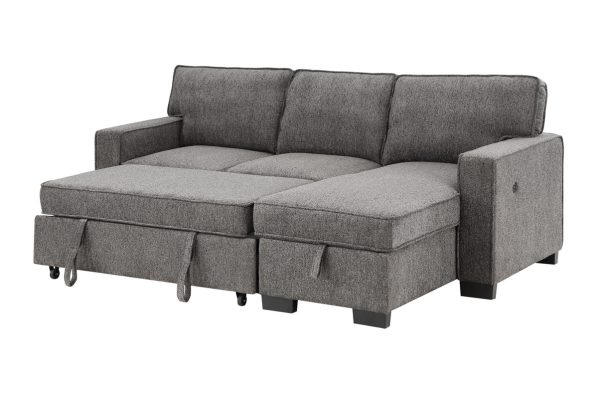 Estelle 86.5"W Dark Gray Fabric Reversible Sleeper Sectional with Storage Chaise Drop-Down Table 2 Cup Holders and 2 USB Ports - Image 2