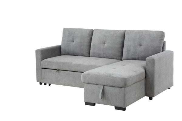 Serenity 87.5"W Gray Fabric Reversible Sleeper Sectional Sofa with Storage Chaise - Image 2