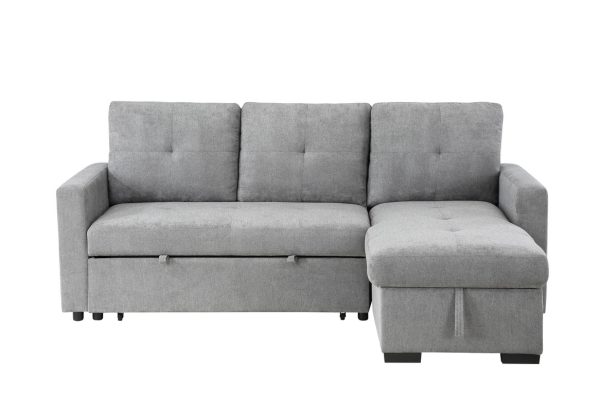Serenity 87.5"W Gray Fabric Reversible Sleeper Sectional Sofa with Storage Chaise - Image 5