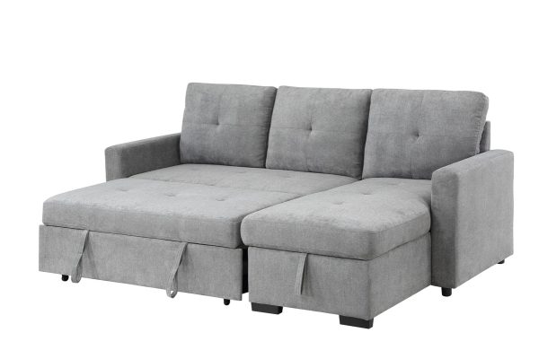 Serenity 87.5"W Gray Fabric Reversible Sleeper Sectional Sofa with Storage Chaise - Image 4