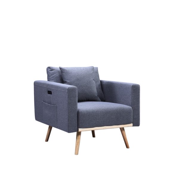 Easton 32.5"W Dark Gray Linen Fabric Chair with USB Charging Ports Pockets & Pillows - Image 5