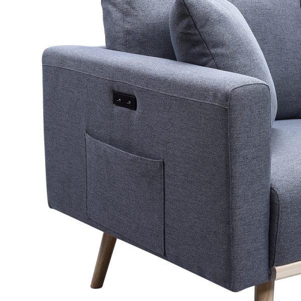 Easton 32.5"W Dark Gray Linen Fabric Chair with USB Charging Ports Pockets & Pillows - Image 2