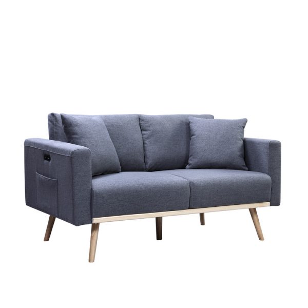 Easton 56.5"W Dark Gray Linen Fabric Loveseat with USB Charging Ports Pockets & Pillows - Image 5