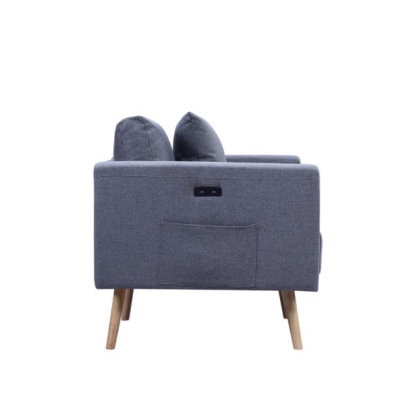 Easton 56.5"W Dark Gray Linen Fabric Loveseat with USB Charging Ports Pockets & Pillows - Image 3