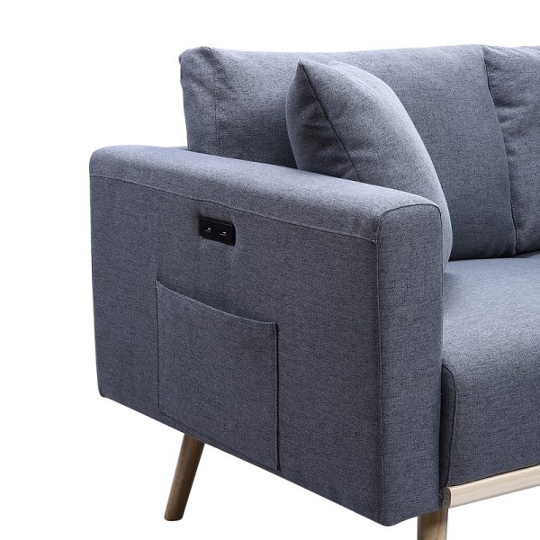 Easton 56.5"W Dark Gray Linen Fabric Loveseat with USB Charging Ports Pockets & Pillows - Image 2