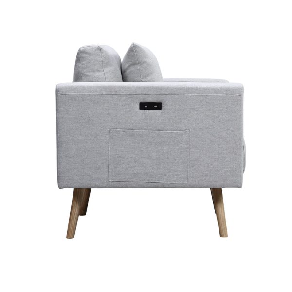 Easton 32.5"W Light Gray Linen Fabric Chair with USB Charging Ports Pockets & Pillows - Image 2