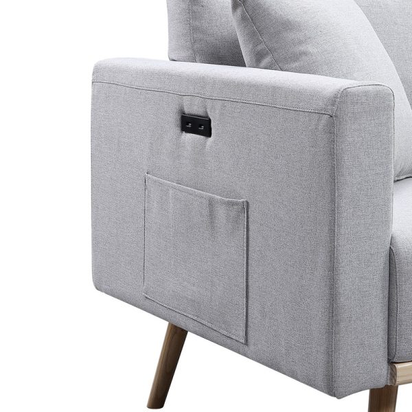 Easton 32.5"W Light Gray Linen Fabric Chair with USB Charging Ports Pockets & Pillows - Image 6
