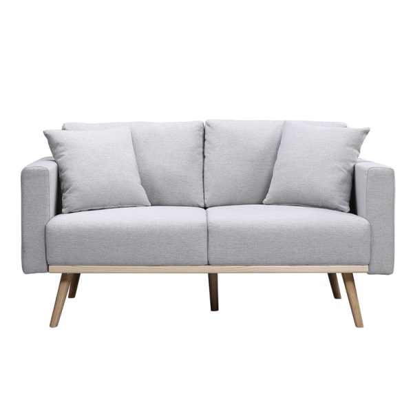 Easton 56.5"W Light Gray Linen Fabric Loveseat with USB Charging Ports Pockets & Pillows - Image 3
