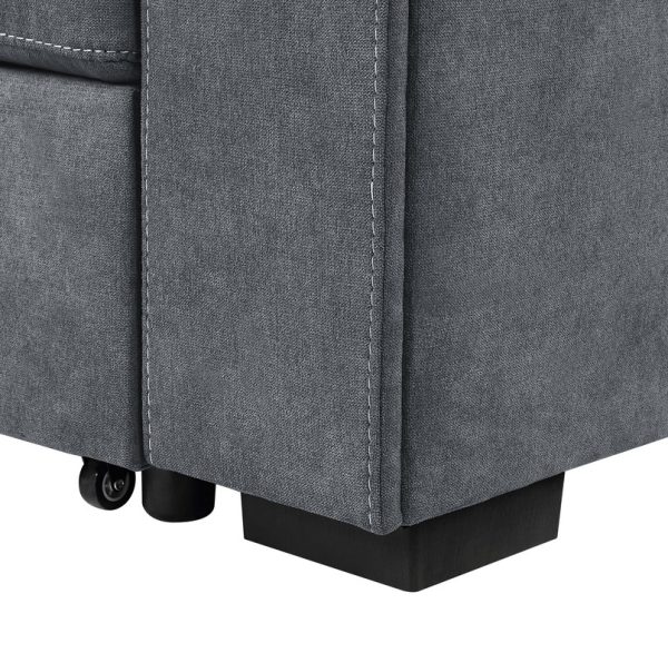 Toby 95"W Gray Woven Fabric Reversible Sleeper Sectional Sofa with Storage Chaise Cup Holder Charging Ports and Pockets - Image 2