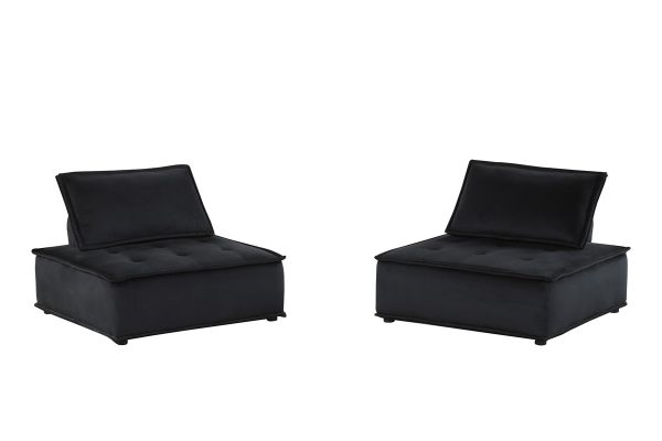 Anna 40"W Black Velvet Set of 2 Armless Lounge Chair - Image 2
