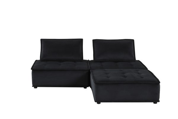 Anna 80"W Black Velvet 3 Pc Sectional Sofa Ottoman - Image 3