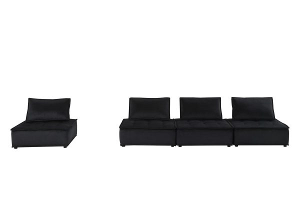 Anna 160"W Black Velvet 4-Seater Modular Sofa - Image 6