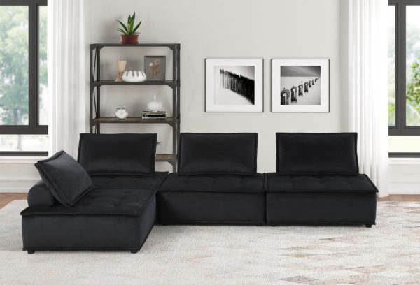 Anna 160"W Black Velvet 4-Seater Modular Sofa - Image 5