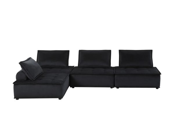 Anna 120"W Black Velvet 4 Pc Sectional Sofa - Image 4