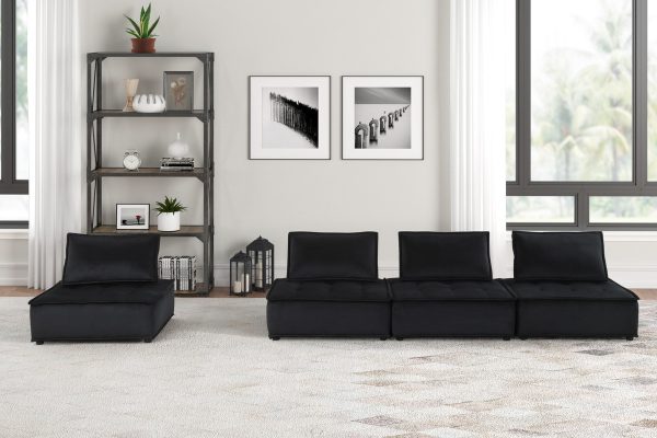 Anna 120"W Black Velvet 4 Pc Sectional Sofa - Image 3