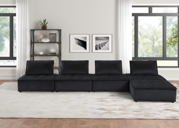 Anna 120"W Black Velvet 5 Pc Sofa and Loveseat - Image 5