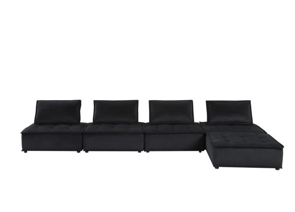 Anna 120"W Black Velvet 5 Pc Sofa and Loveseat - Image 4