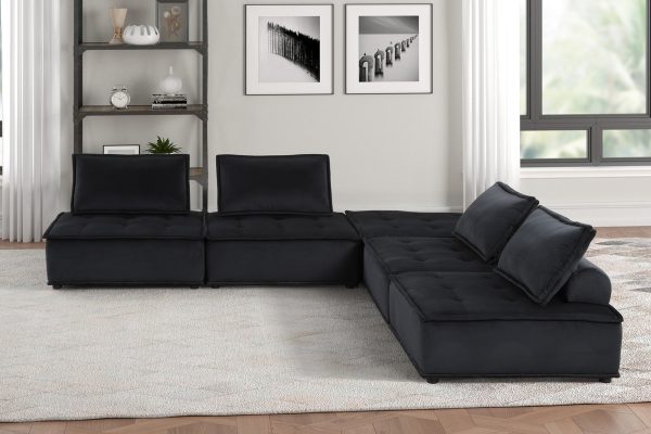 Anna 120"W Black Velvet 5 Pc Sofa and Loveseat - Image 3