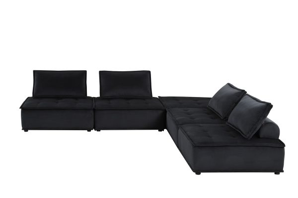 Anna 120"W Black Velvet 5 Pc Sofa and Loveseat - Image 2