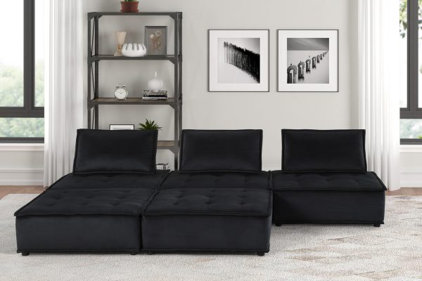 Anna 120"W Black Velvet 5 Pc Sofa and Loveseat - Image 9
