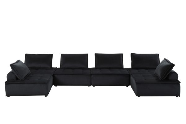 Anna 160"W Black Velvet 6-Seater U-Shape Modular Sectional Sofa - Image 3