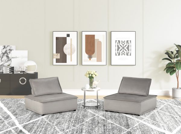 Anna 40"W Light Gray Velvet Set of 2 Armless Lounge Chair