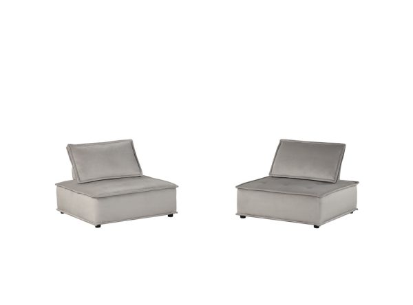 Anna 40"W Light Gray Velvet Set of 2 Armless Lounge Chair - Image 4