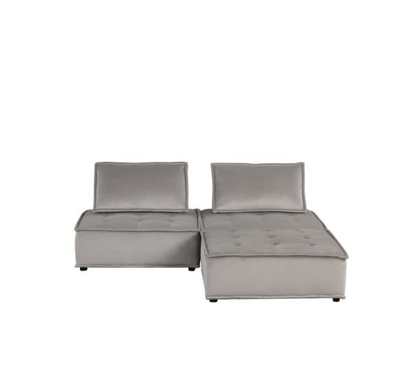 Anna 80"W Light Gray Velvet 3 Pc Sectional Sofa Ottoman - Image 2