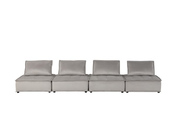 Anna 160"W Light Gray Velvet 4-Seater Modular Sofa - Image 5