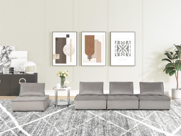 Anna 160"W Light Gray Velvet 4-Seater Modular Sofa - Image 4